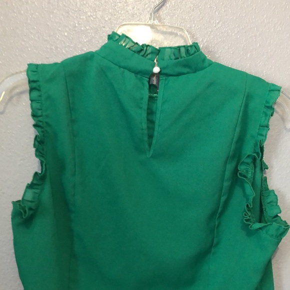 ruffle blouse Women's M green vintage inspired high collar lace EUC shirt top - Picture 9 of 11